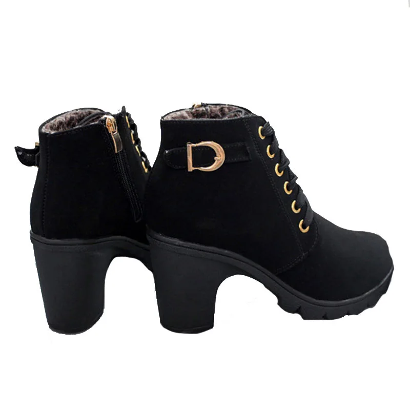 FONIRRA High Quality Women Boots PU Leather Winter Ankle Pumps Ladies Lace-up Heel Shoes 240 | Обувь