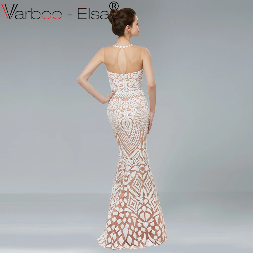VARBOO_ELSA 2018 Новое расшитое блестками длинное вечернее платье бежевое без рукавов
