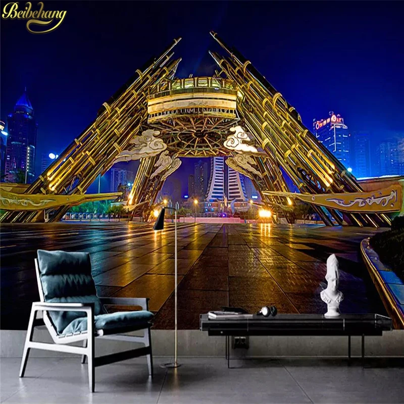 beibehang lighter wallpaper Large living room TV backdrop silk cloth wallpapers murals modern city bridge mural wall paper roll |