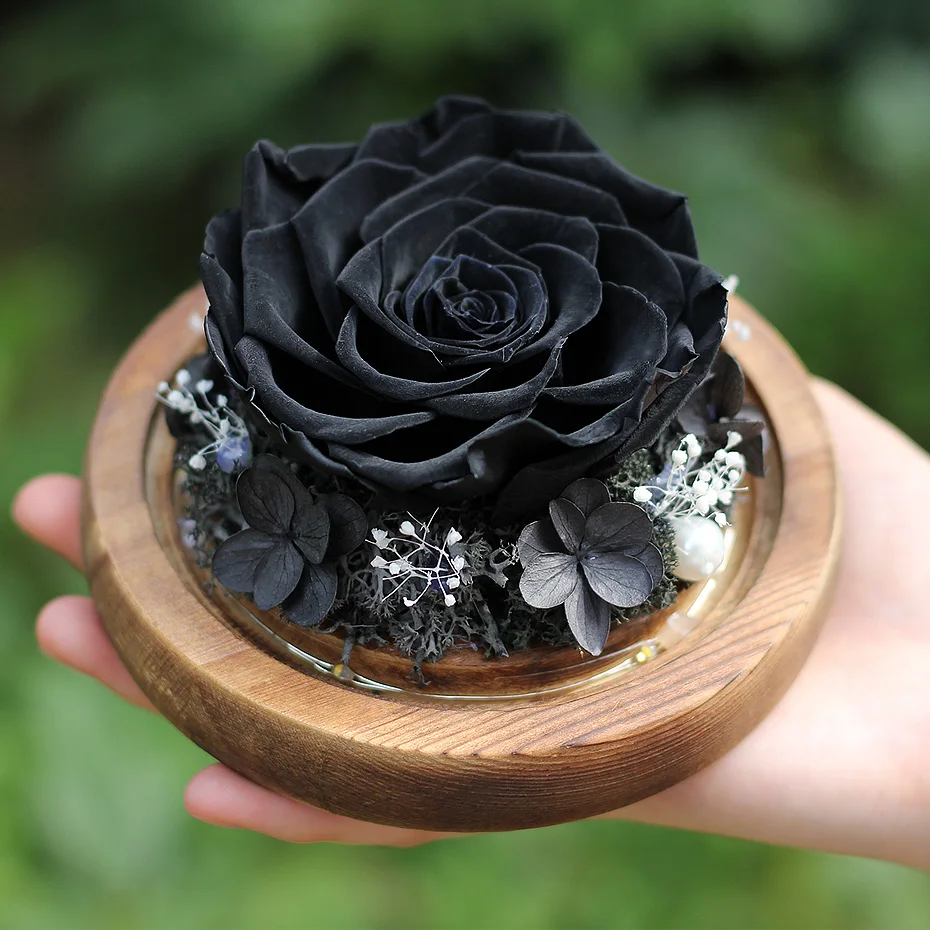 Black Rose светодиодный вечная эксклюзивные розы в Стекло купол сухоцветов Красота и