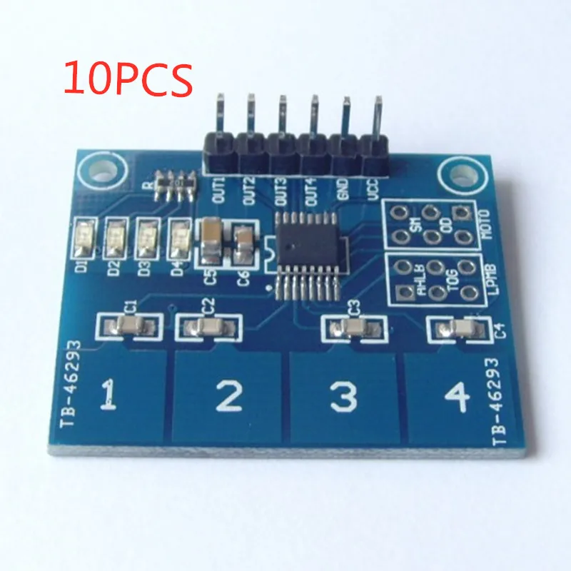 

4-канальный цифровой сенсорный модуль TTP224, 10 шт., емкостная сенсорная кнопка переключения 2,4-5,5 В, плата может установить выход для Arduino