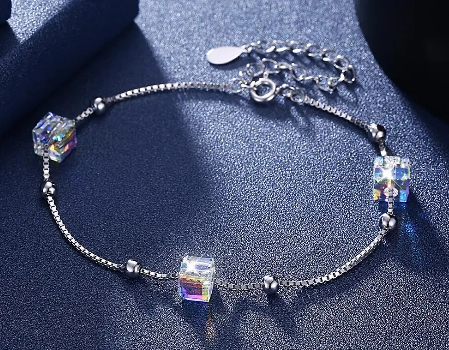 New 925 Sterling Silver Charm Beads Bracelet for Women crystal from austrian S925 bracelets Bangle Fine Jewelry girl Gift |