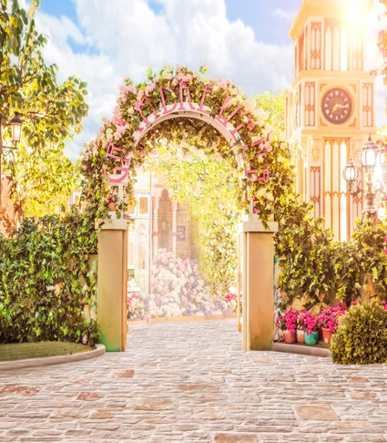 

Flower Garden Wedding Background for Photo Studio Custom Digital Printed Background with Brick Floor Photo Backdrops Fotografia