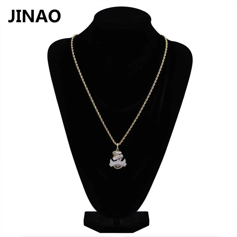 JINAO в стиле хип-хоп из золота Цвет покрытием Micro Pave Цирконий якорь колье с