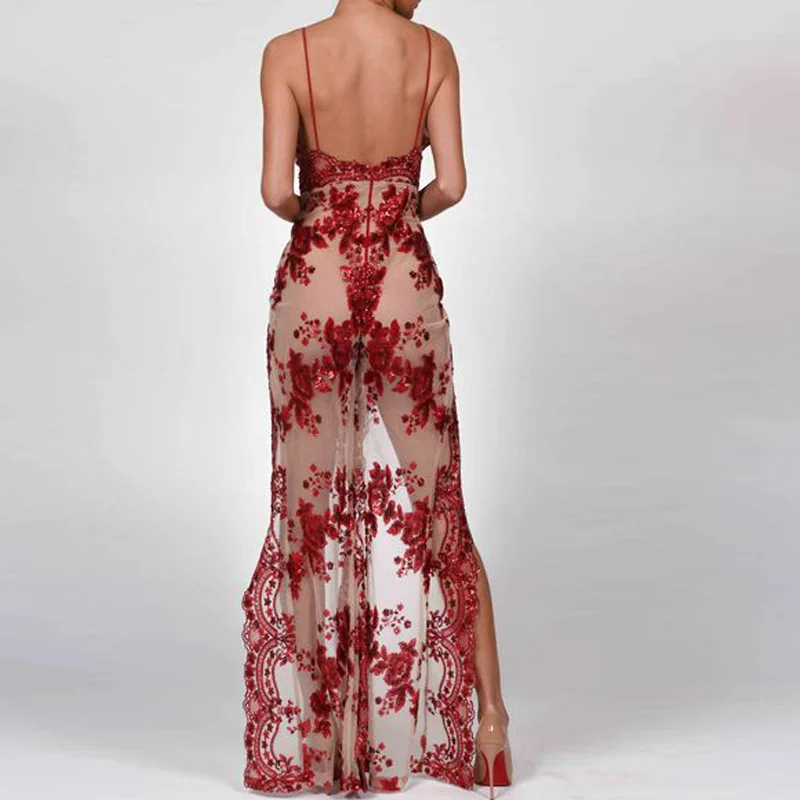 Женский комбинезон на бретелях-спагетти с глубоким V-образным вырезом блестками