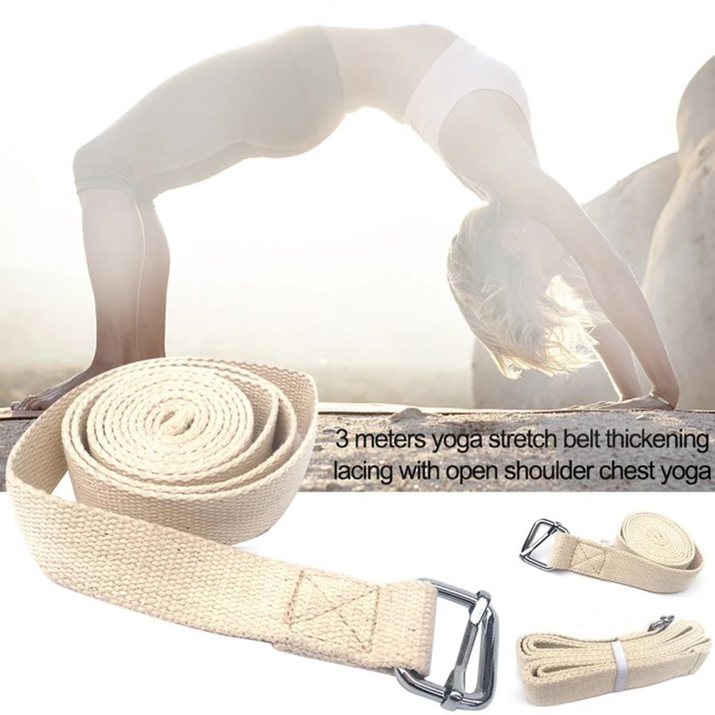 Утолщенный пояс для йоги, тренировки, растягивающийся с пряжкой, фитнес-ремень, тренировочный Регулируемый Пилатес, 3 метра, нескользящий, прочный, смесь хлопка