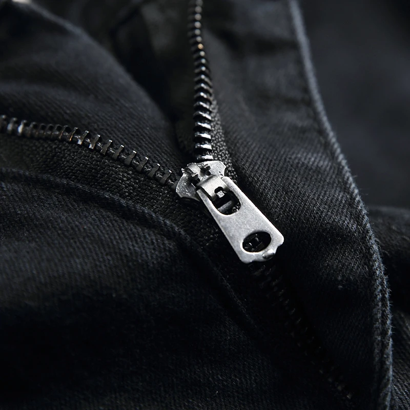 Мужские зауженные рваные джинсы HMILY черные Стрейчевые брюки с дырками в стиле хоп