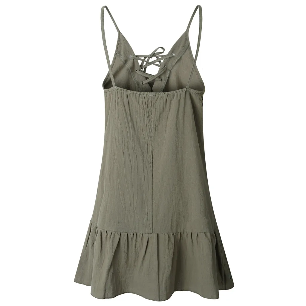 Женское свободное однотонное платье на бретельках с v-образным вырезом