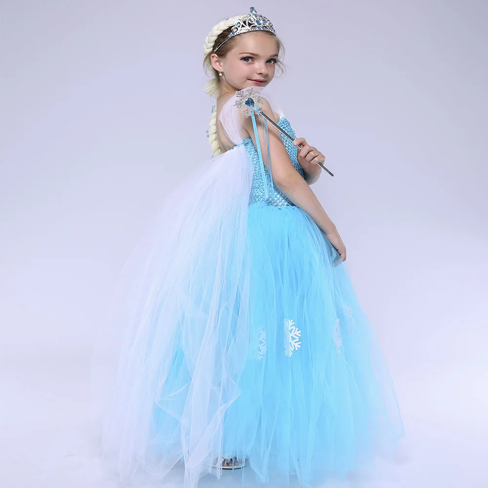 Blue Snow Queen Girls Elsa Dress Cosplay Princess Costume for Kids Froze Christmas Snowflake Party Tutu | Детская одежда и обувь