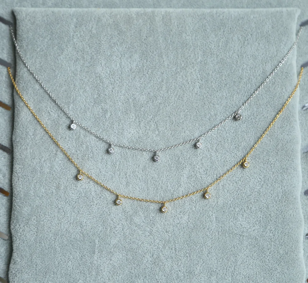 Ожерелье чокер из серебра 100% пробы с фианитом 5 шт.|drop necklace|fashion necklacenecklace drop |