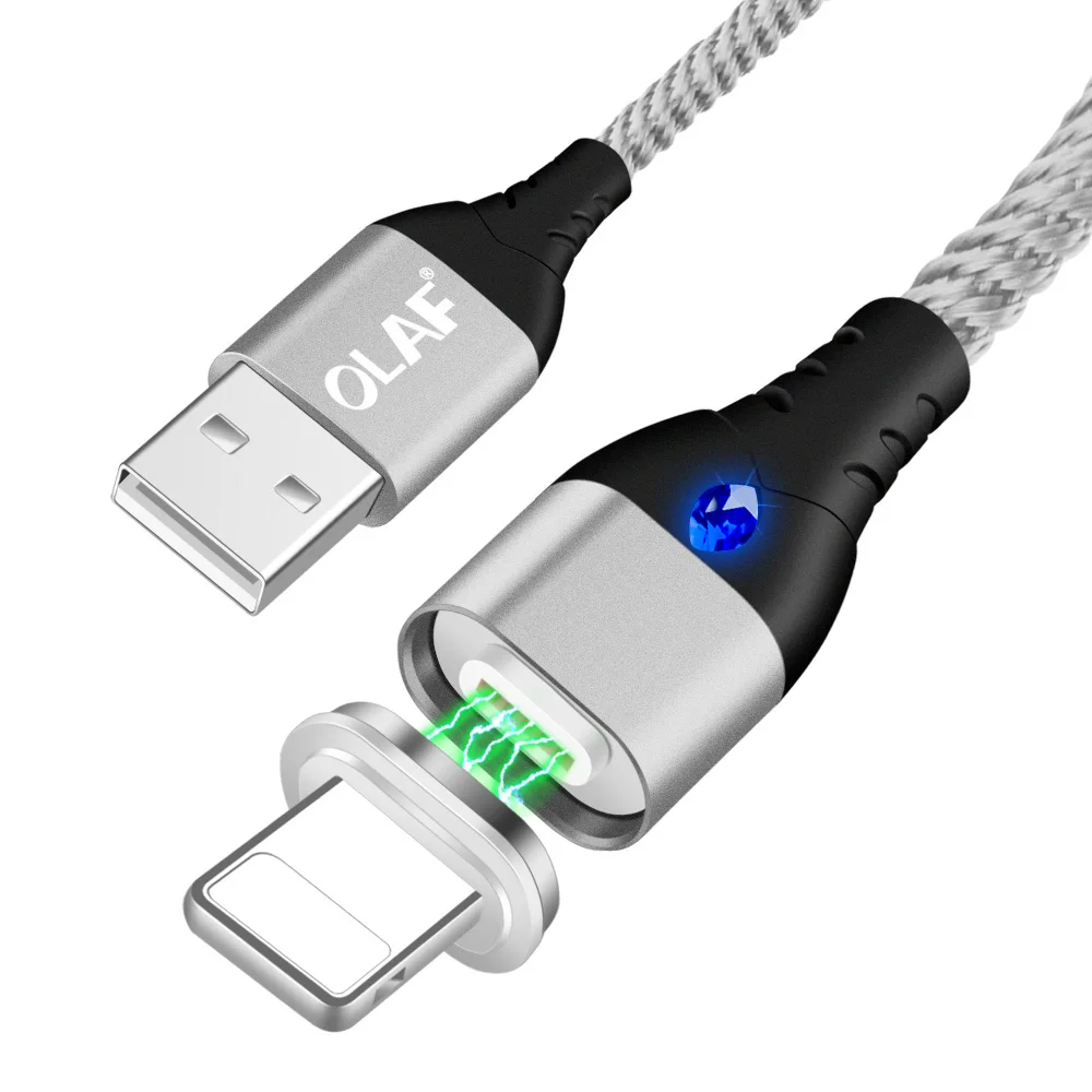 Silver Apple cable Олаф 3A Магнитный кабель для iPhone Micro usb type-C кабель адаптер Быстрая зарядка кабель для samsung xiaomi LG кабель для мобильного телефона 2 м - Цвет: Silver Apple cable