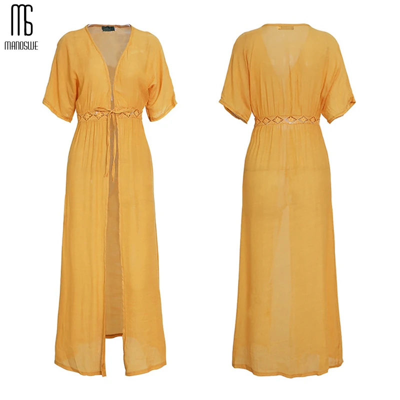 Manoswe 2019 сексуальный кружевной однотонный кардиган рубашка белое бикини накидка