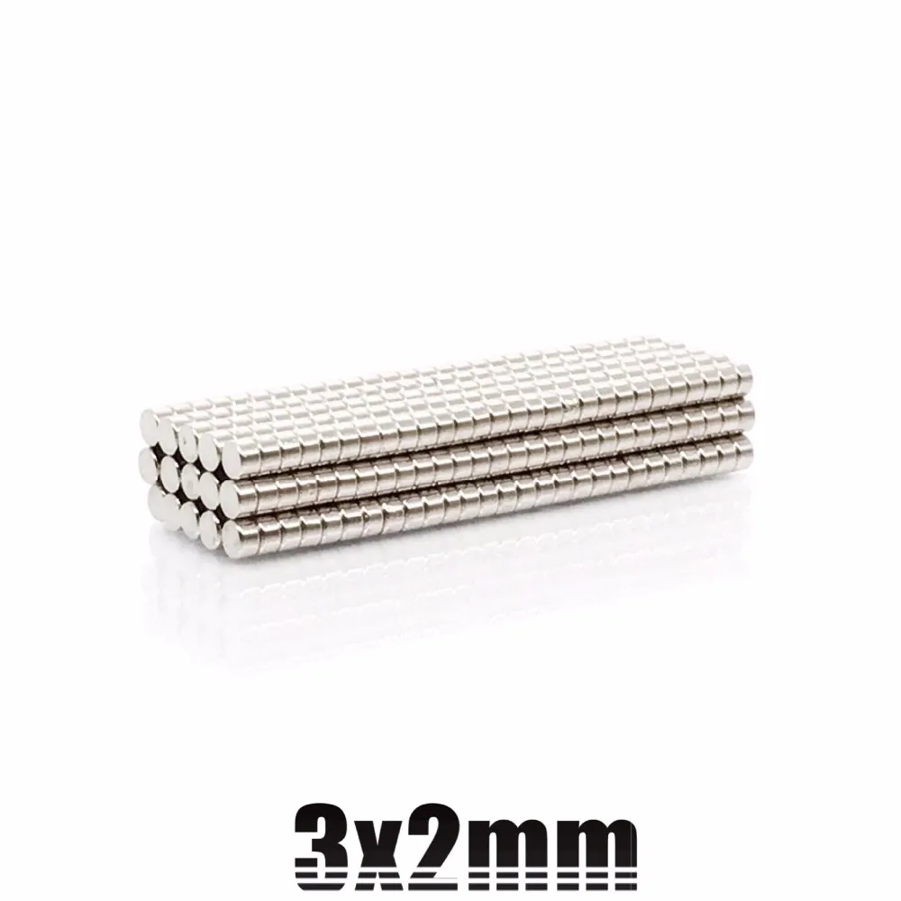 100/200/500/1000pcs 3*2 сильные круглые диам. 3 мм x 2 мм N35 редкоземельный неодимовый магнит художественный Neodimio на холодильник Imanes 3х2