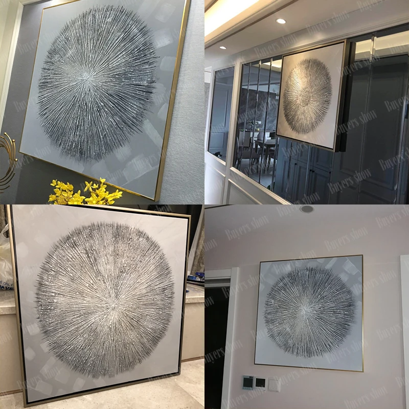 Картина маслом серебристая акриловая в скандинавском стиле |