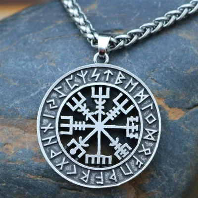 Antique Silver 1 Викинг исландский Vegvisir шлем ужас в руническом круге кулон руны викингов Vegvisir компас Рунический амулет колье ожерелье - Окраска металла: Antique Silver 1