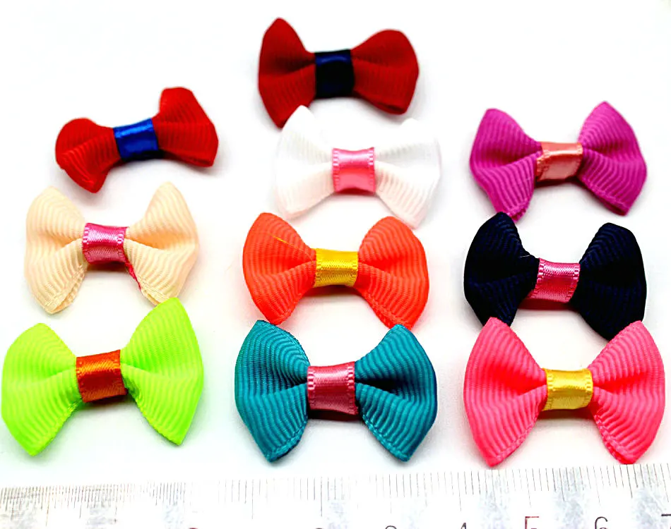 S Two-tone Mix Color Small Hair Bows 30mm With Colors Accent Grosgrain Pinwheel Bow