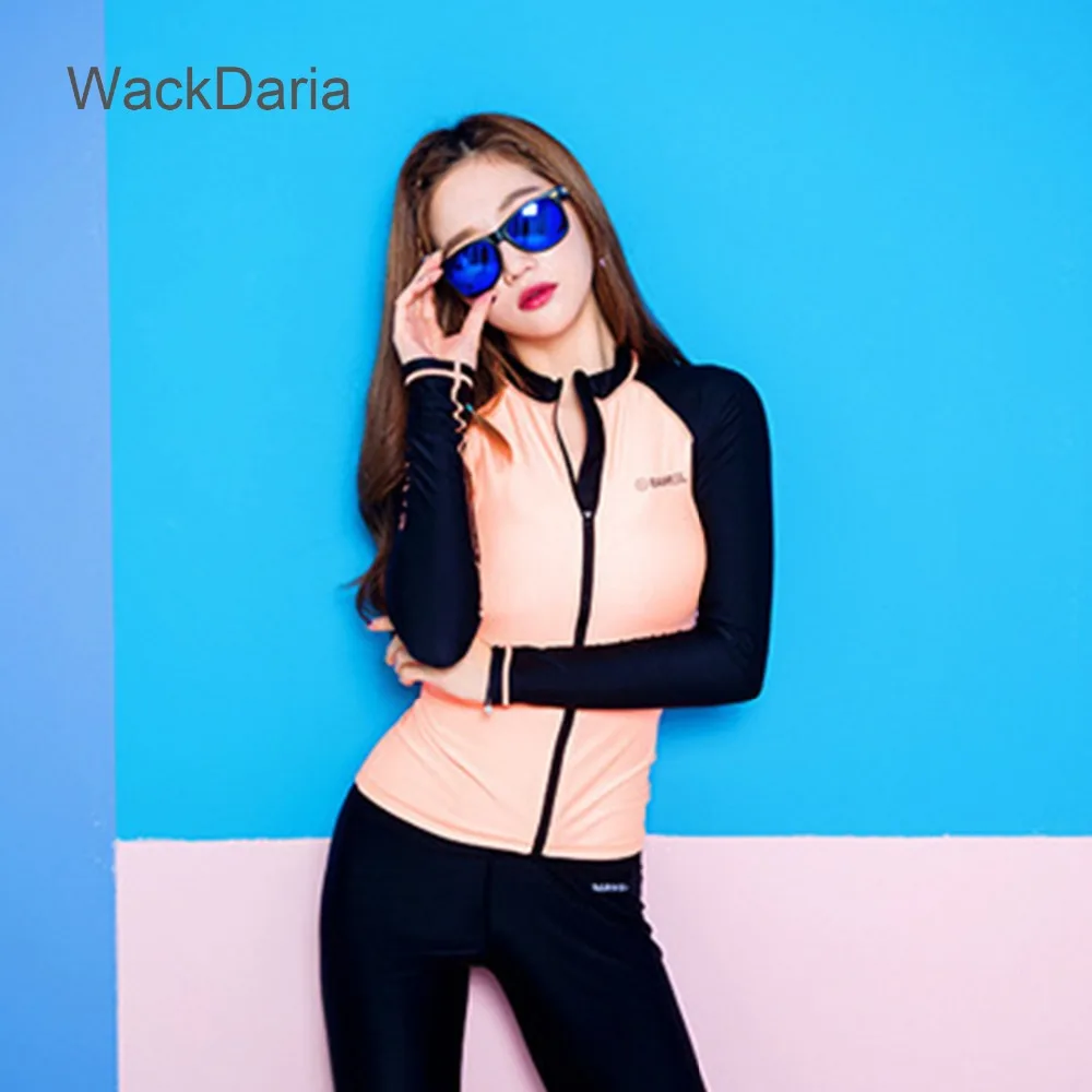 WackDaria Новое поступление 4 шт рашгарды для женщин водолазный костюм с длинным рукавом Купальники на молнии анти-УФ быстрая сушка