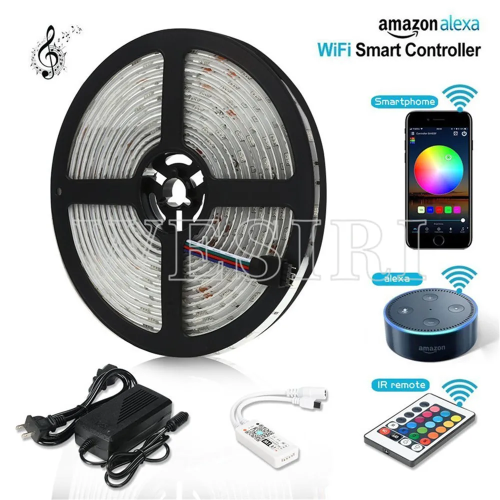 DC12V 5 м 10 М 5050 SMD 60 Светодиодный s/m RGB/RGBW Светодиодные ленты света, Wi-Fi, Беспроводной смартфон(Android/IOS) управления светодиодный комплект полосы света