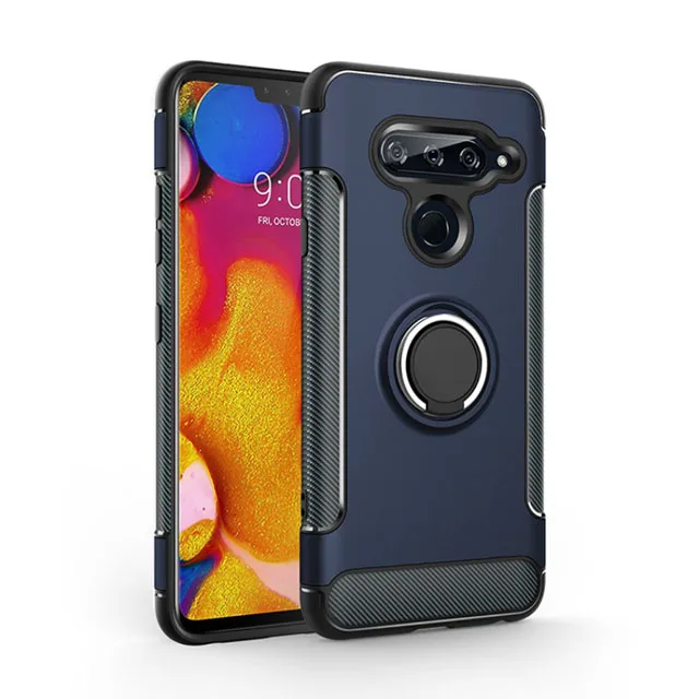 Синий Чехол для LG V40 ThinQ армированный чехол-накладка полная защита кольцо магнетизм держатель Телефон задняя оболочка СПС LG V40 ThinQ Coque Funda 6,2" - Цвет: Синий