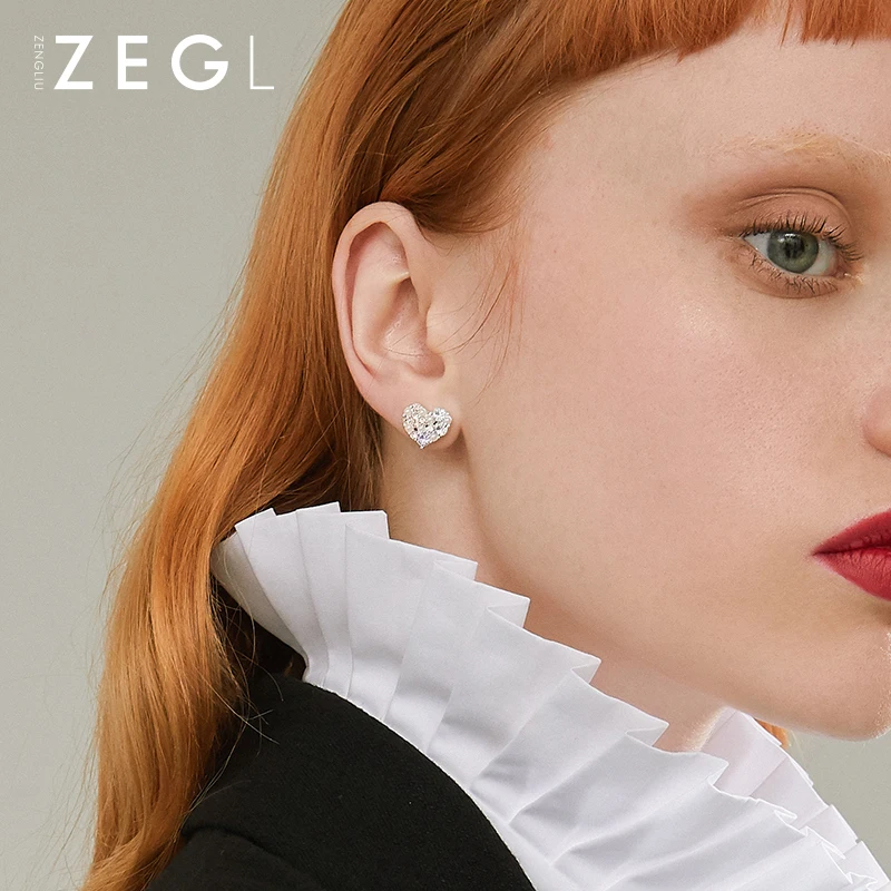 Женские корейские серьги ZEGL senior love красные в сеточку с красным сердцем