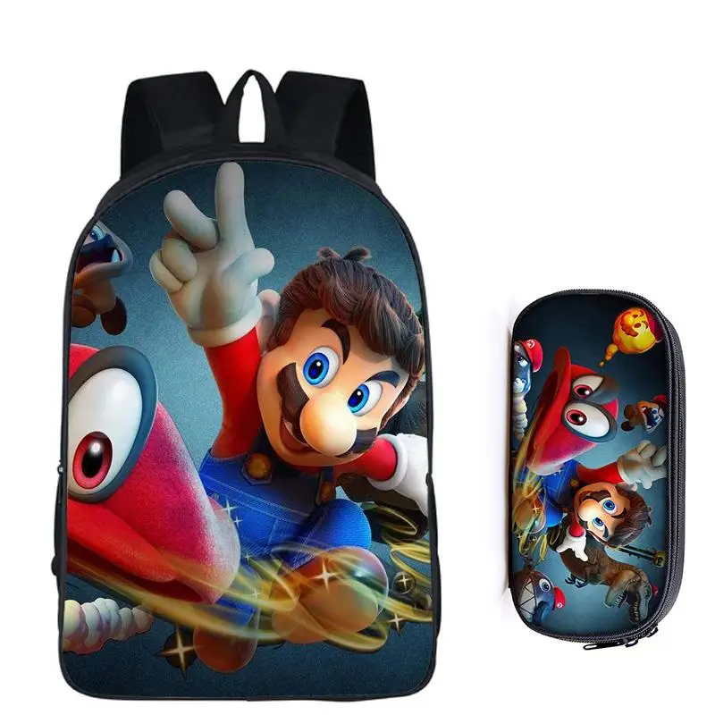 2Pcs 013 16 дюймов Sonic the Hedgehog Mario, школьная сумка для детей, рюкзак для мальчиков, детские школьные наборы, сумка-карандаш, школьная сумка для малышей - Цвет: 2Pcs 013