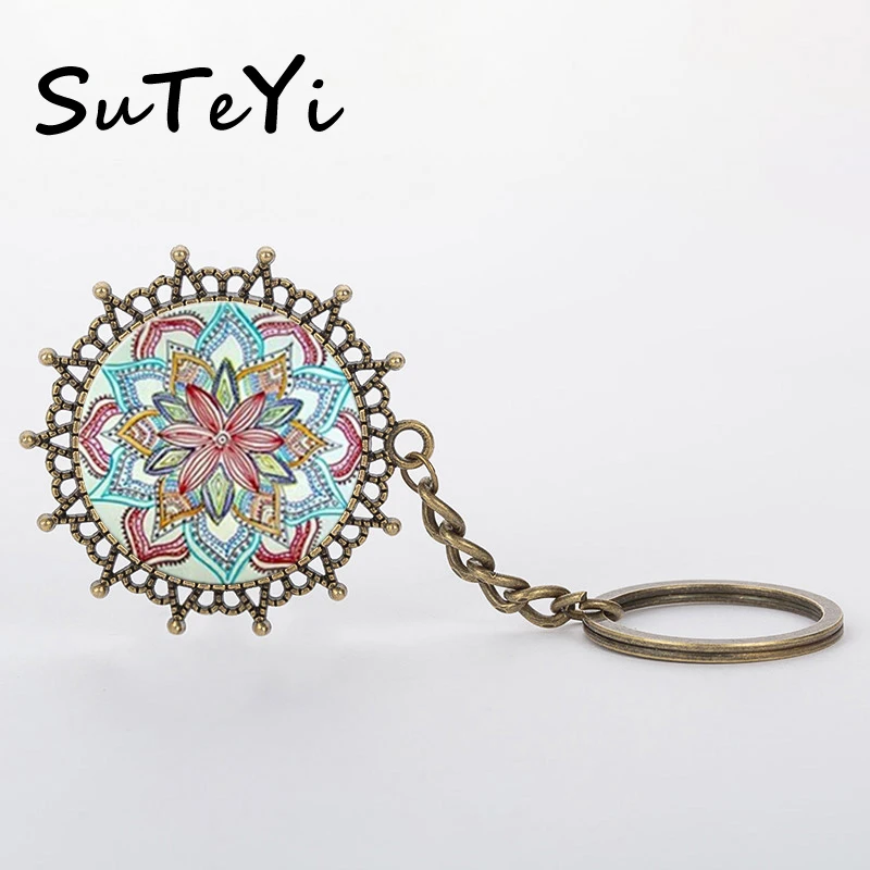 SUTEYI классический Мандала Цветок лотоса кольцо для ключей буддистский символ ом