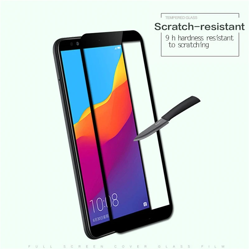 Закаленное стекло с полным покрытием для Huawei Y6 2018 защита экрана телефона Prime