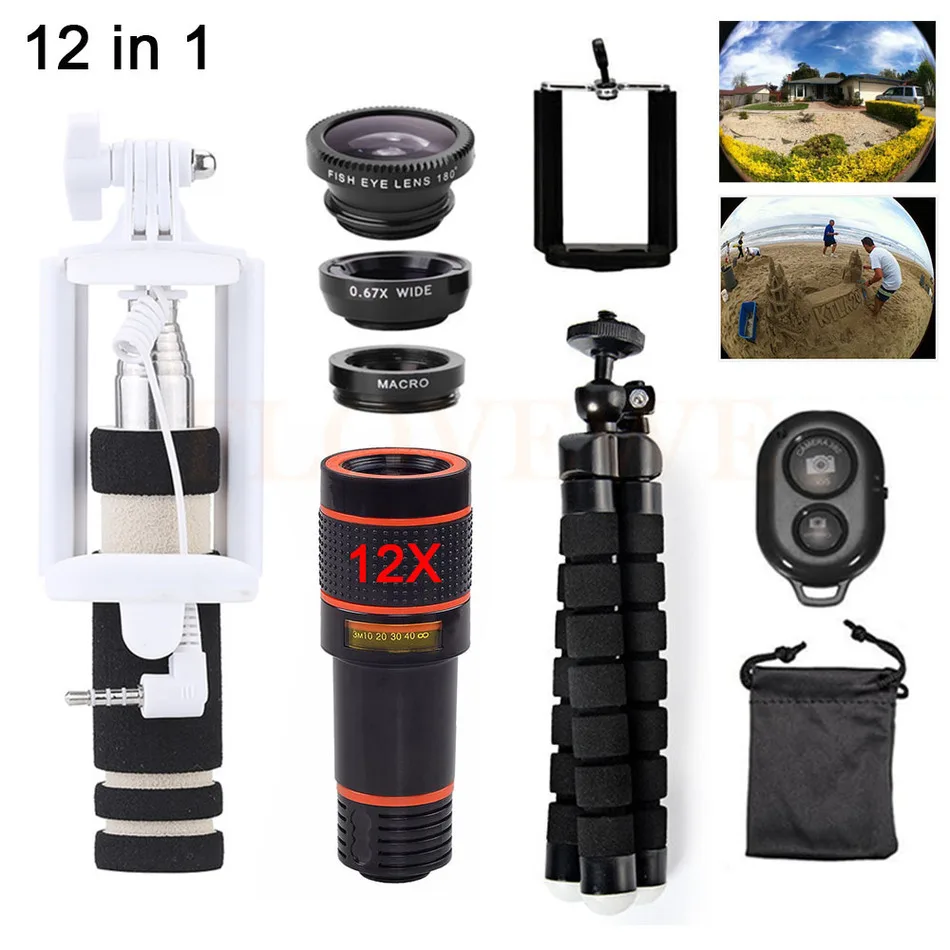Комплект объективов для камеры телефона телескоп 12X телефото зум Lentes