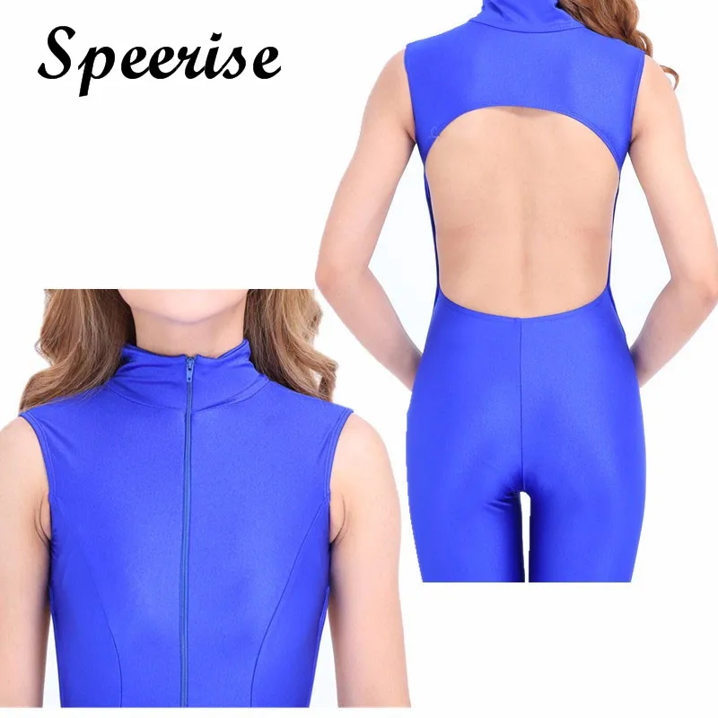Оптовая продажа Для женщин макет шеи молния спереди открытой спиной комбинезон