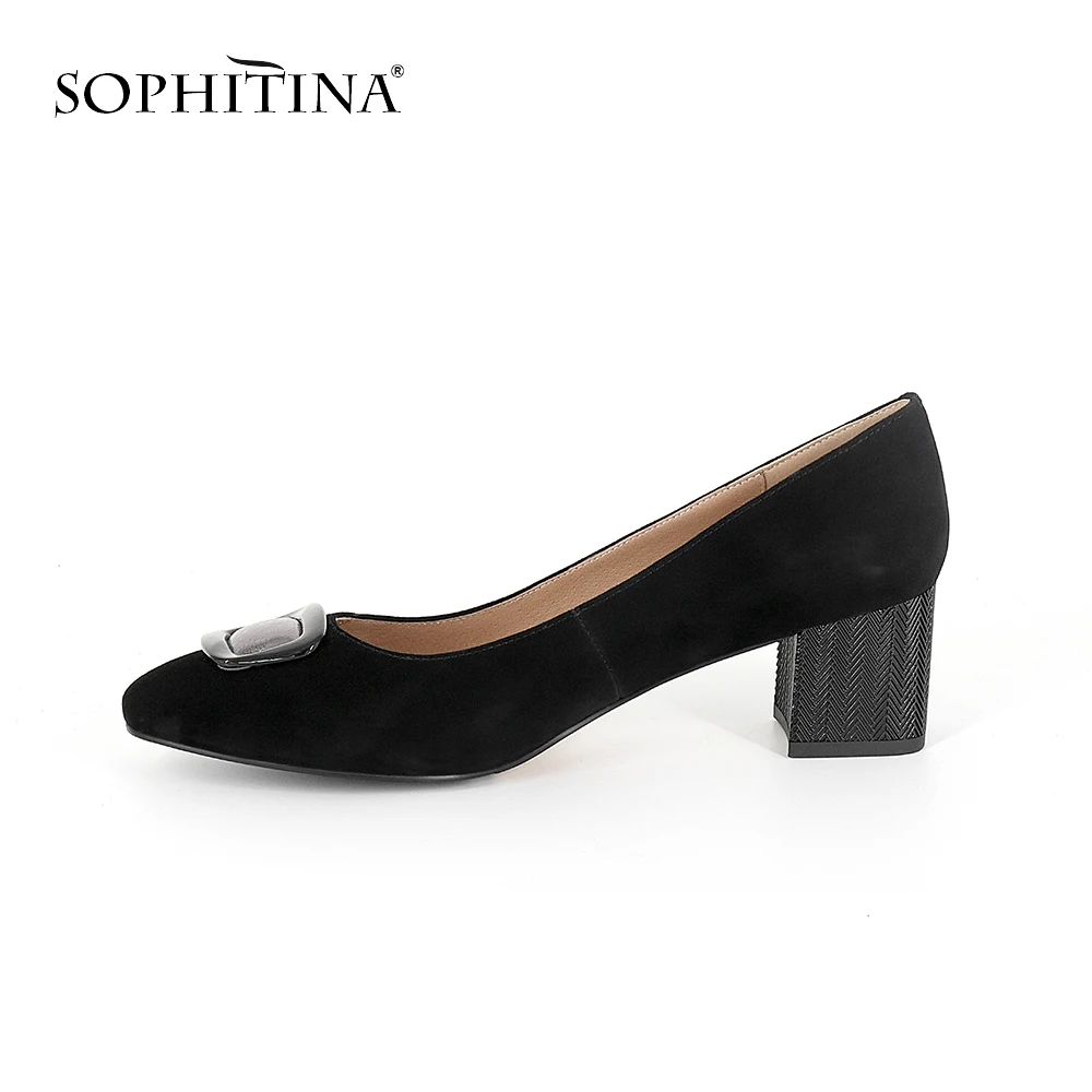 SOPHITINA/износостойкие Нескользящие замшевые элегантные женские туфли-лодочки с металлическим украшением; креативная Повседневная Базовая обувь на каблуке; MC07