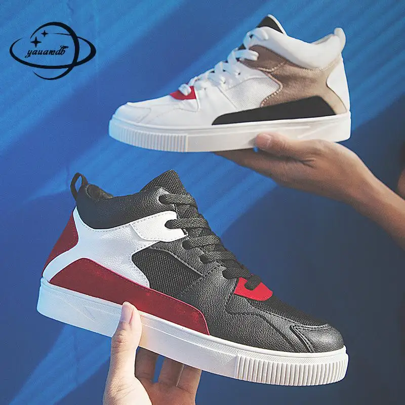 YAUAMDB mens vulcanize shoes male 39-44 spring autumn lace up high top mesh breathable patchwork fashion man ly43 | Обувь