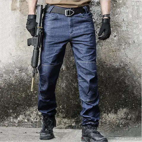 Джинсы мужские тактические SWAT, эластичные брюки из хлопка со множеством карманов, армейские боевые штаны в стиле милитари