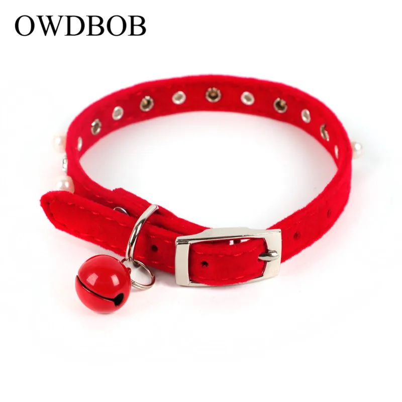 OWDBOB собака кошка ошейник с колокольчиками регулируемые ошейники для кошек щенок жемчужное ожерелье ювелирные изделия для котенка и маленькие товары для домашних собак - Цвет: red