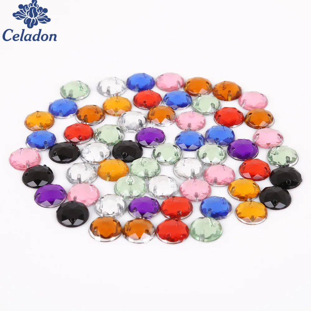 Горячая распродажа 10 мм многоцветные 100 шт. акриловые пришивные стразы с круглой
