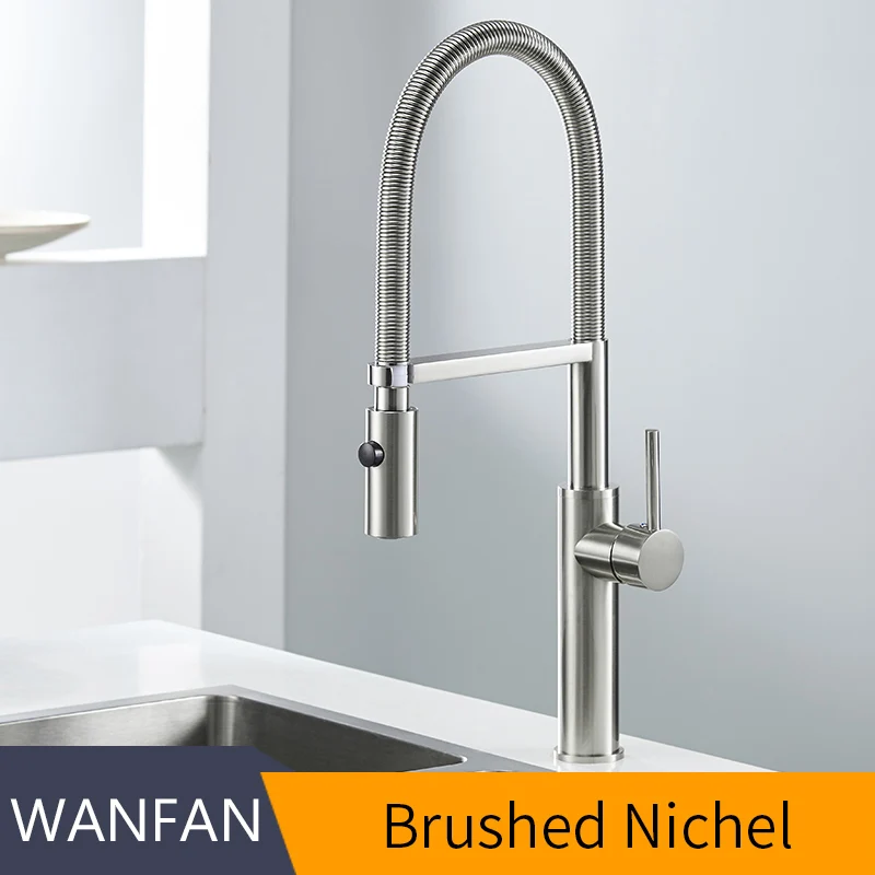 Brushed Nickel Кухонный кран 360 Поворотный Твердый латунный кухонный кран с одной ручкой смеситель для раковины хромированный кран для горячей и холодной воды rubinetto cucina LD-10127 - Цвет: Brushed Nickel