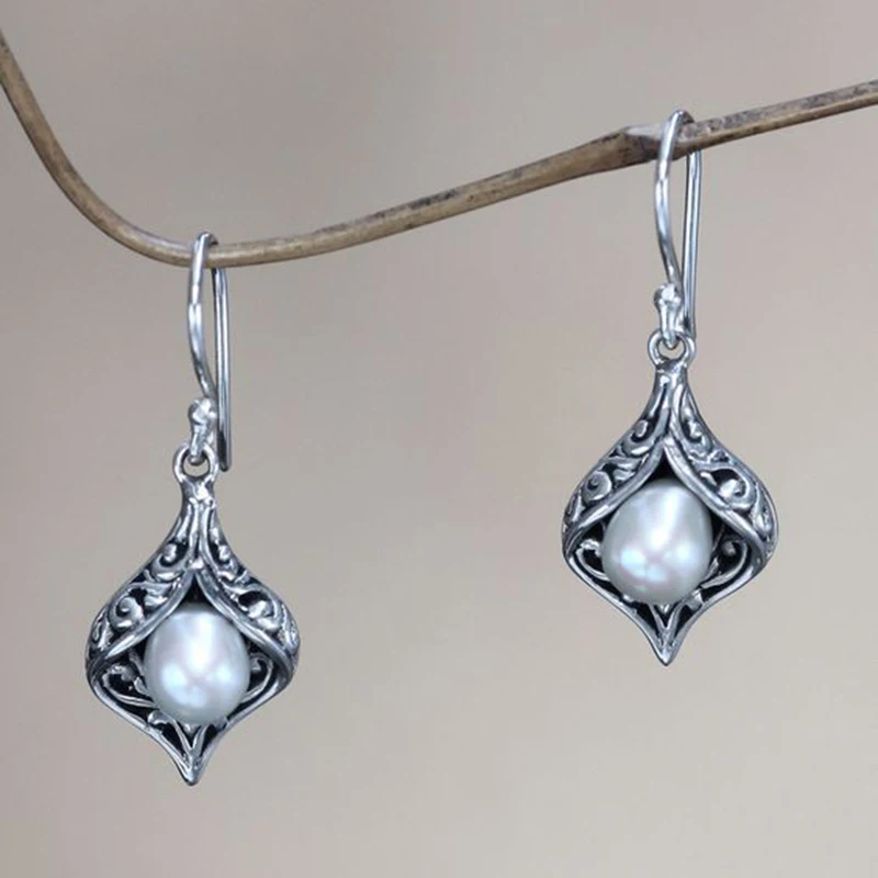 Модные Винтажные Тибетский серебристый цвет жемчужные серьги в виде капель для