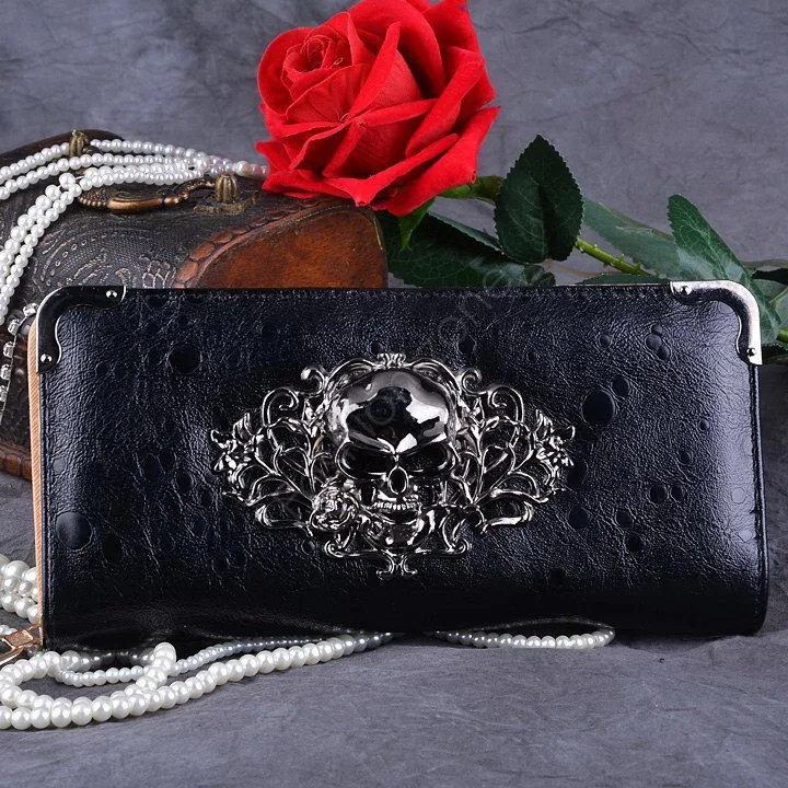 2015 1 Piece Women Vintage Long Clutch Purse Wallet Punk Design Metal Skull Head Drop Shipping 5 Colors 31 | Багаж и сумки