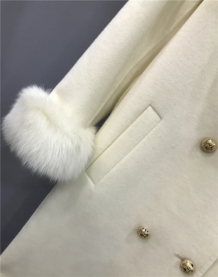Качающийся потрясающий натуральный бренд Fox fur Trim из шерсти ягнёнка шерстяной Тренч пальто плюс размер осень зима меховые пальто abrigo mujer
