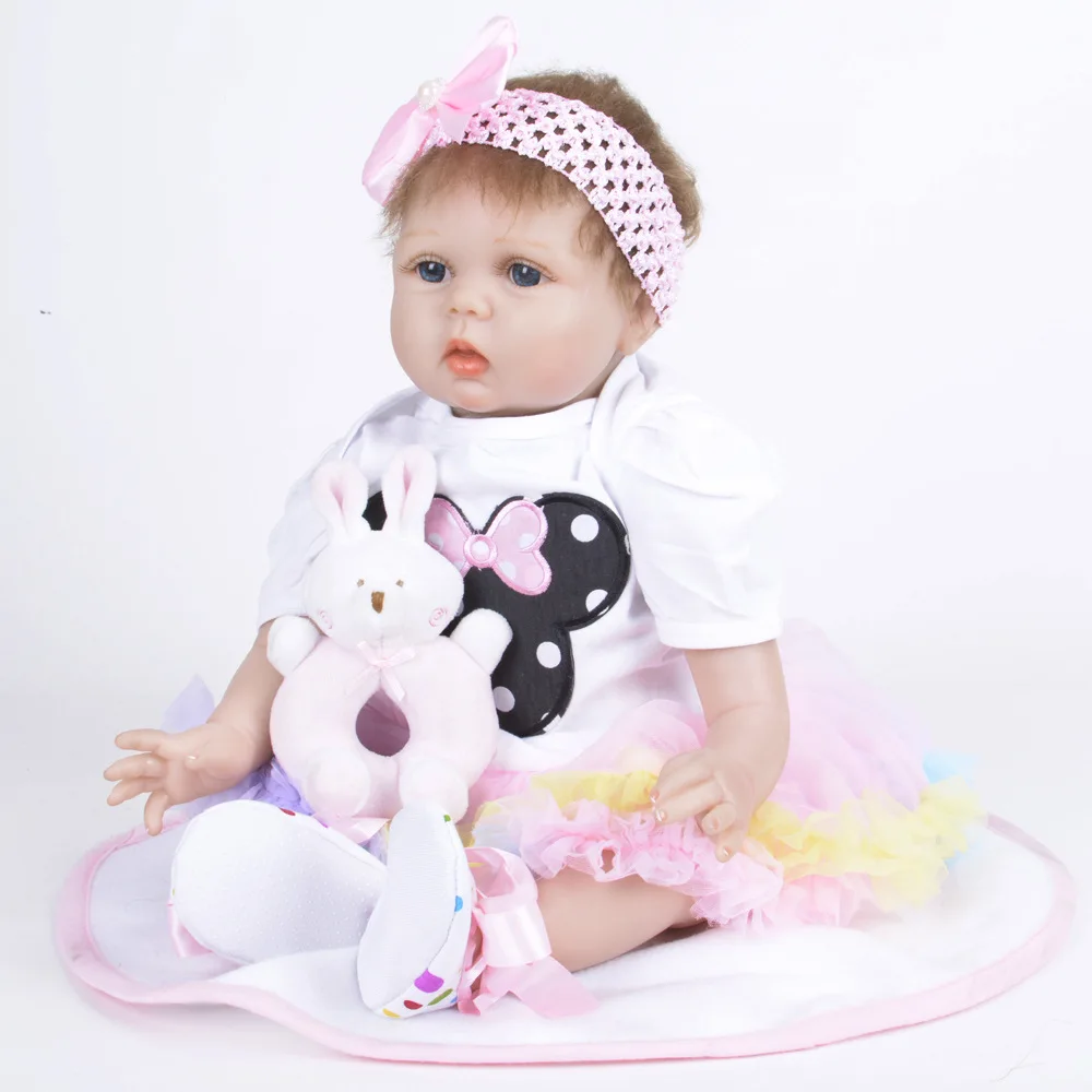 Кукла младенец новорожденный коричневый мохеровый синий комбинезон мягкая