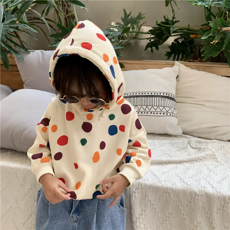 Толстовка с капюшоном в горошек для мальчиков и девочек повседневная детская