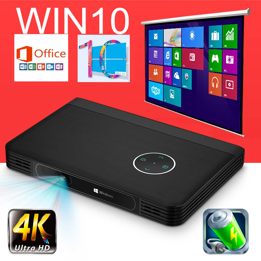 Окна 10 Проекторы 4 К видео проектор HD LED DLP с Батарея Bluetooth Wi-Fi miracast airplay домашний