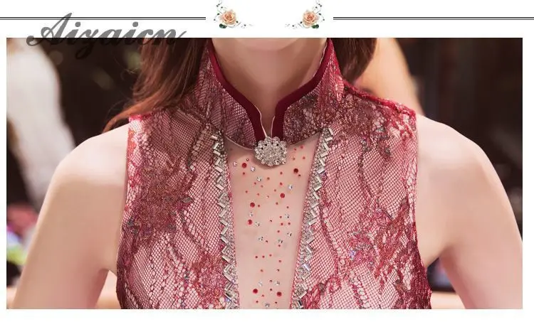 Сексуальное кружевное платье Cheongsam без рукавов, современное свадебное платье Qipao, длинное китайское официальное вечернее платье, элегантные женские восточные вечерние платья с бриллиантами