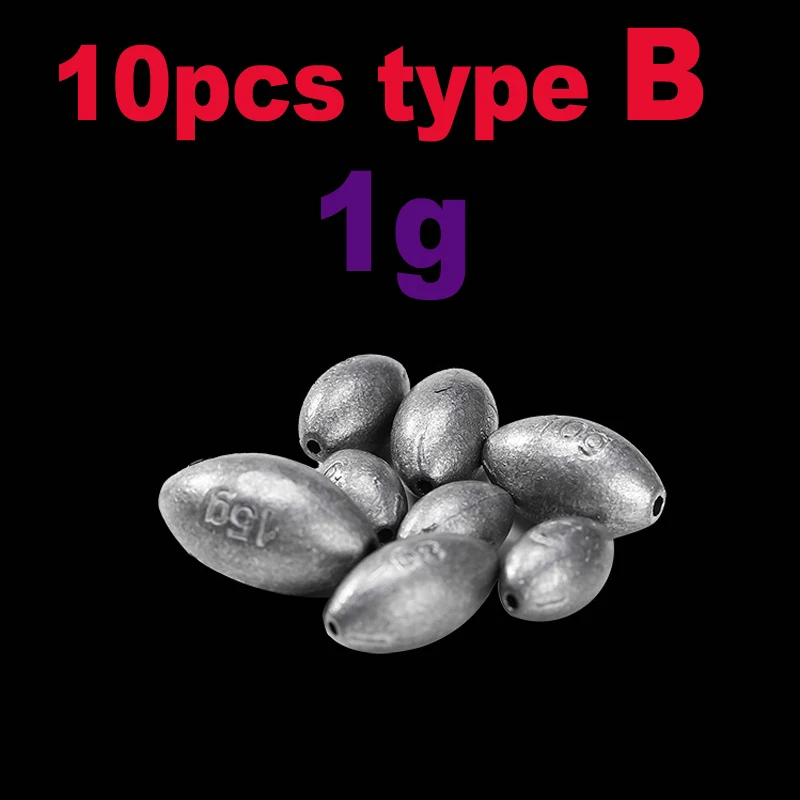 1g 10PCS Type B JIGEECARP 10 шт. оливковая форма чистый свинец грузила рыболовные грузила соленой воды пресноводные снасти для ловли окуня несколько размеров - Цвет: 1g 10PCS Type B