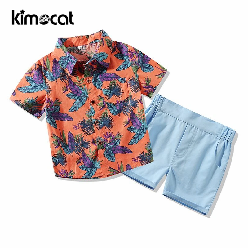 Kimocat Summer Baby Boy Clothes Short Sleeve Infant Top 2pcs Shorts Casual Outfits Beach Style Boys Clothing Set |