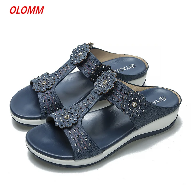 Новинка 2021 женские тапочки Стразы с цветами женская обувь удобные сандалии и на