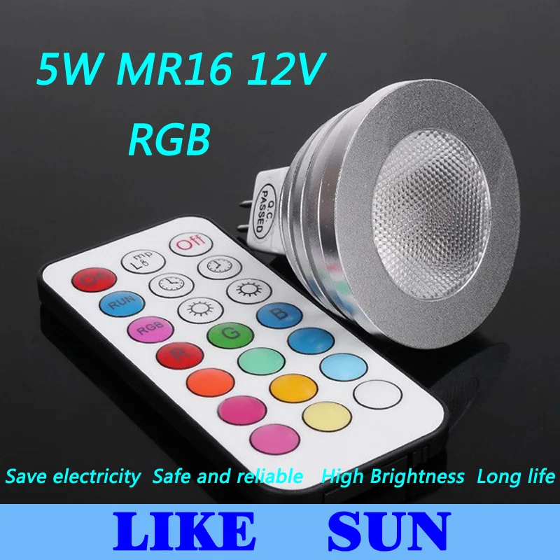 

Бесплатная доставка 30 шт./лот 5 Вт RGB лампа 16 цветов MR16 12 В Светодиодный светильник Точечный светильник лампа с пультом дистанционного управл...