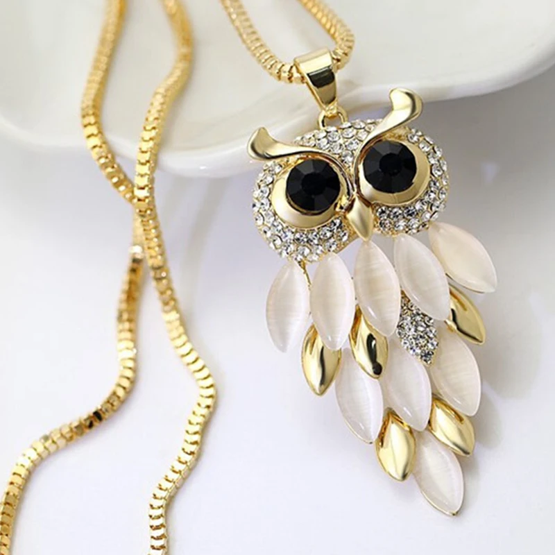 Female Necklace Vintage Opal Cute Owl Long Sweater Chain European and American Fashion Jewelry | Украшения и аксессуары