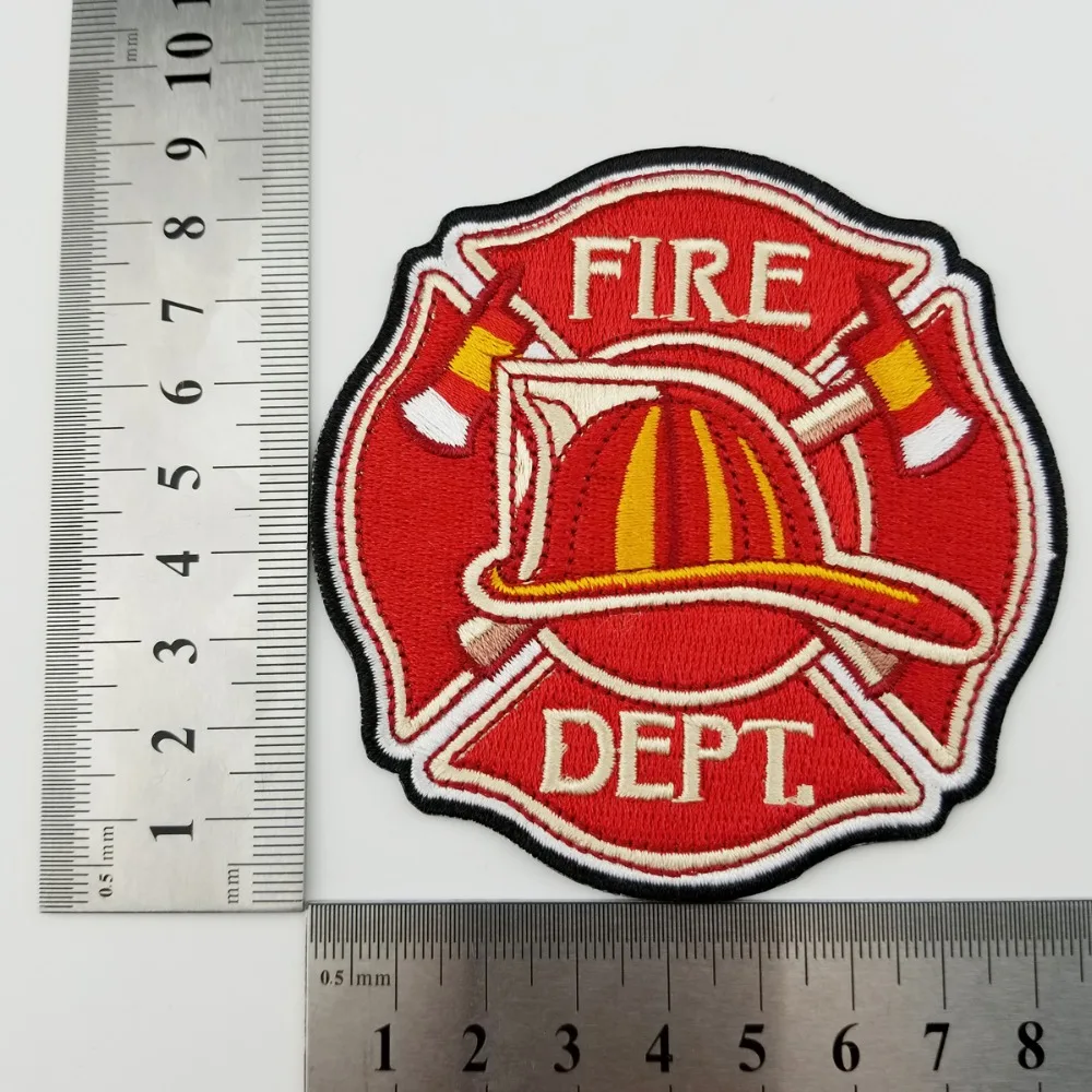 Fire Dept патч с жесткой шляпой и осями вышивка значки утюг на патчи Передняя аппликация на одежду 3,5 дюймов