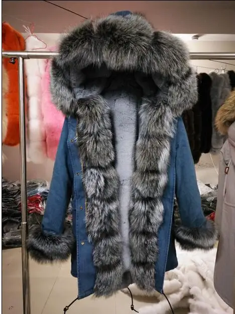 8 long fox fur Меховая женская зимняя теплая большая парка из натурального Лисьего меха с воротником из натурального меха с теплой толстой меховой подкладкой Камуфляжная парка куртка - Цвет: 8 long fox fur