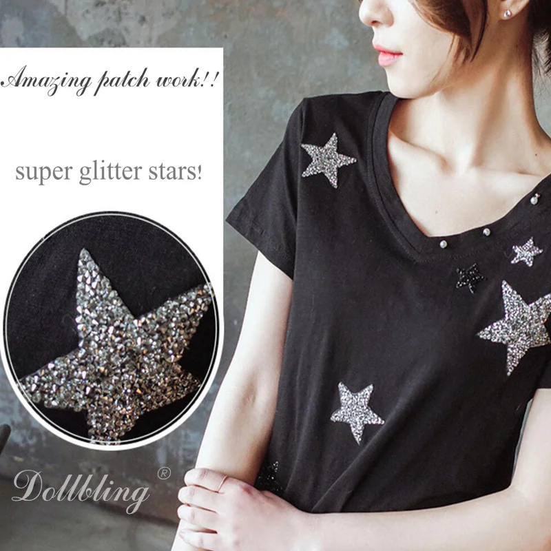 8 см блестящая Звезда дизайн исправление горный хрусталь мотив аппликации на